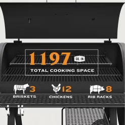 Oklahoma Joe's Highland Reverse Flow Offset 1197-Sq. in Black Horizontal Charcoal Smoker