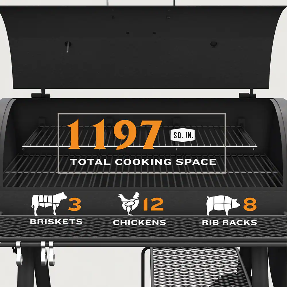 Oklahoma Joe's Highland Reverse Flow Offset 1197-Sq. in Black Horizontal Charcoal Smoker