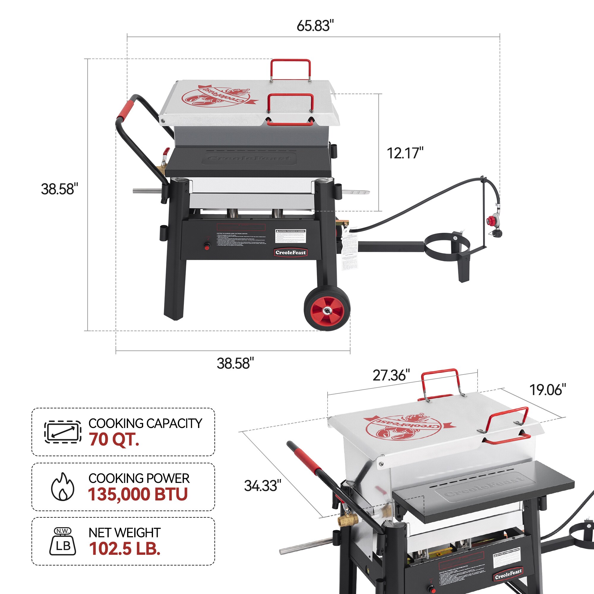 Creole Feast 70 Qt Single Sack Crawfish Seafood Boiler 2 -Burner Propane 20-lb. tank Electronic Aluminum Boiler - Image 12