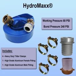 HydroMaxx 3-in ID x 100-ft PVC Blue Flat discharge hose