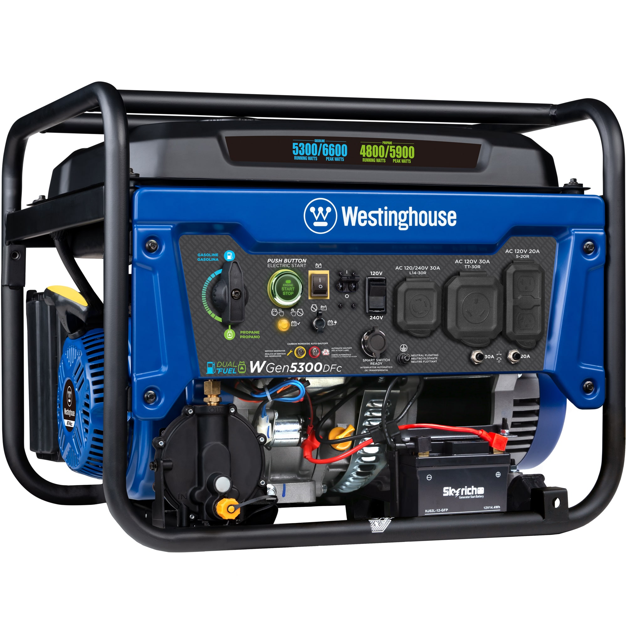 Westinghouse WGen5300DFc Remote Electric Start 6600 / 5300 -Watt Dual fuel Portable Generator