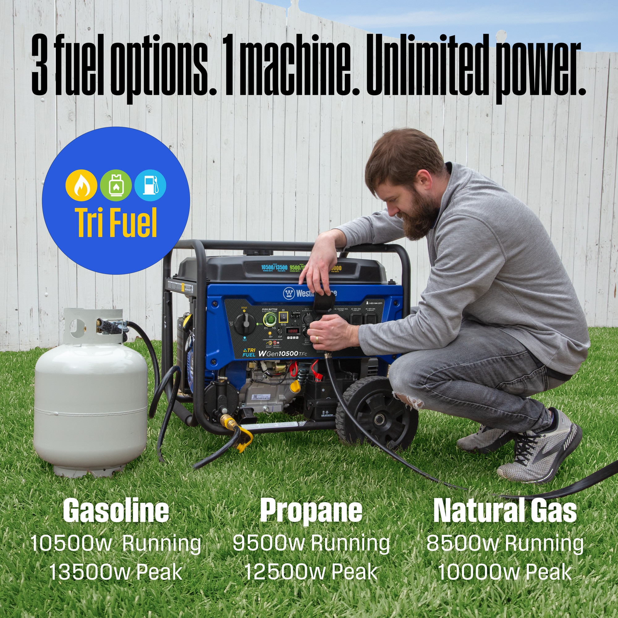 Westinghouse WGen10500TFc Remote Electric Start 13000 / 10500 -Watt Tri fuel Portable Generator