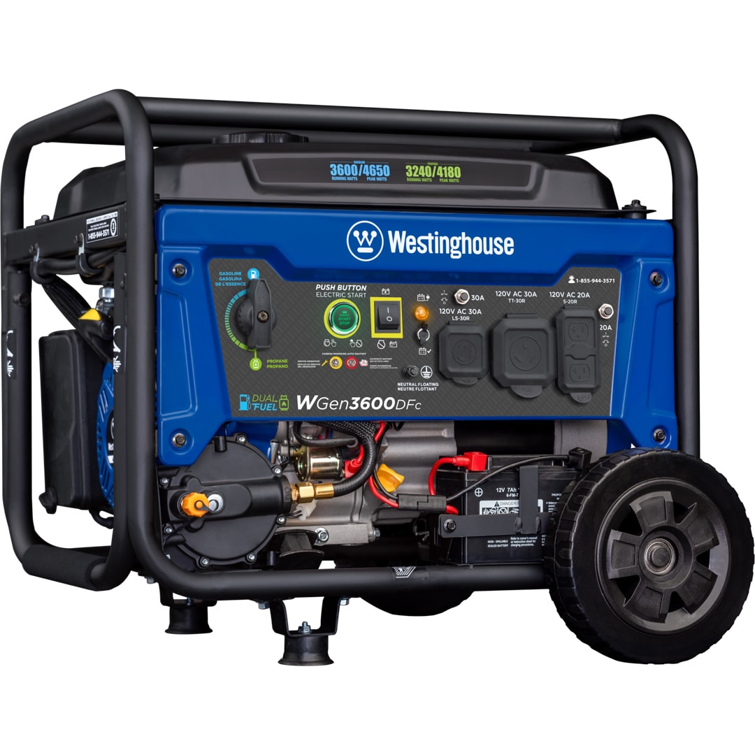 Westinghouse WGen3600DFc Remote Electric Start 4650 / 3600 -Watt Dual fuel Portable Generator