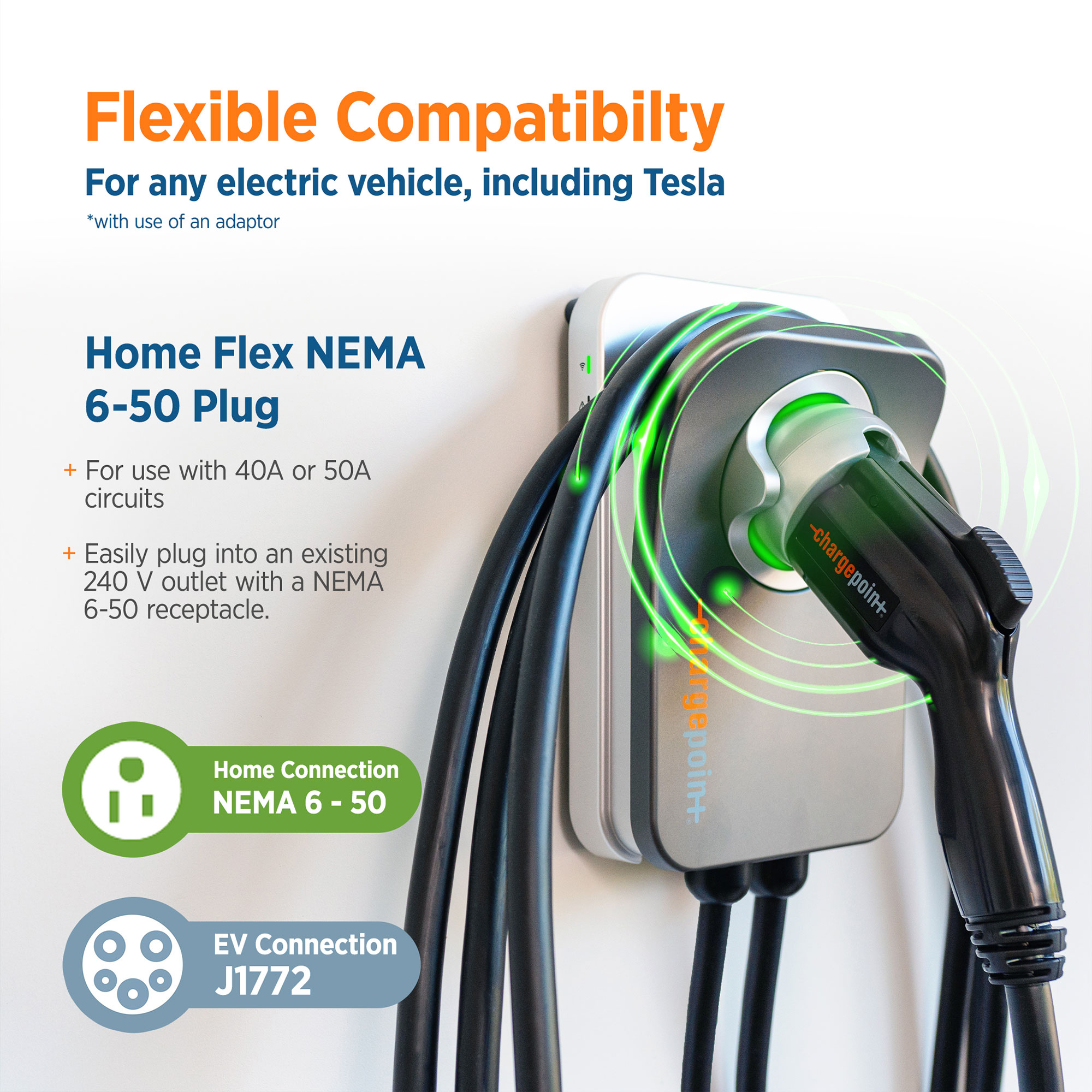ChargePoint Home Flex Level 2 NEMA 6-50r Plug In EV Electric Vehicle Charging Station-up to 50 Amps/ 240-Volt with 23-ft Cable