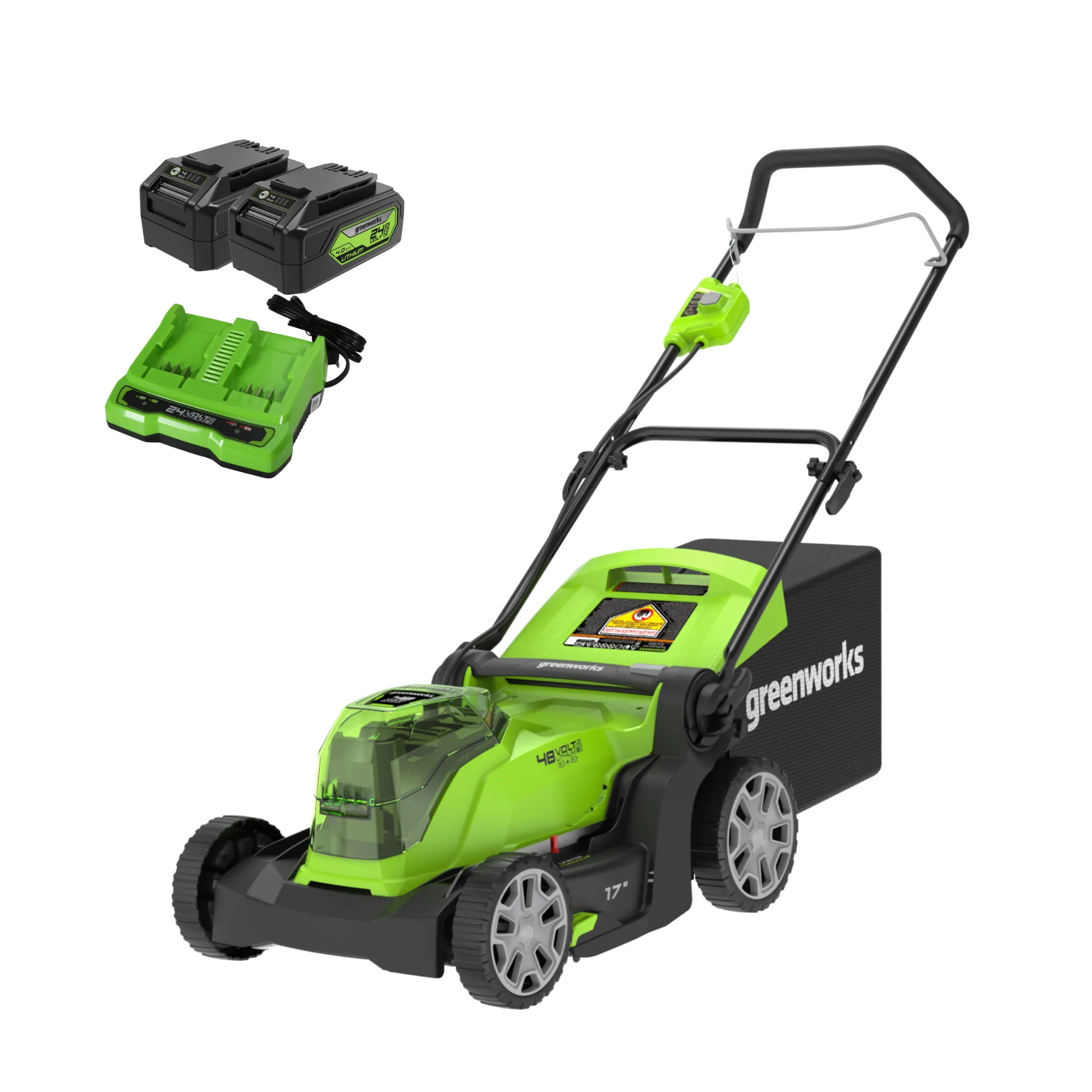 Greenworks 48-volt , ( 2 ) 4 Ah 17-in Push Battery Walk Mower, Bagger Included