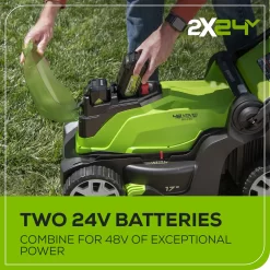 Greenworks 48-volt , ( 2 ) 4 Ah 17-in Push Battery Walk Mower, Bagger Included