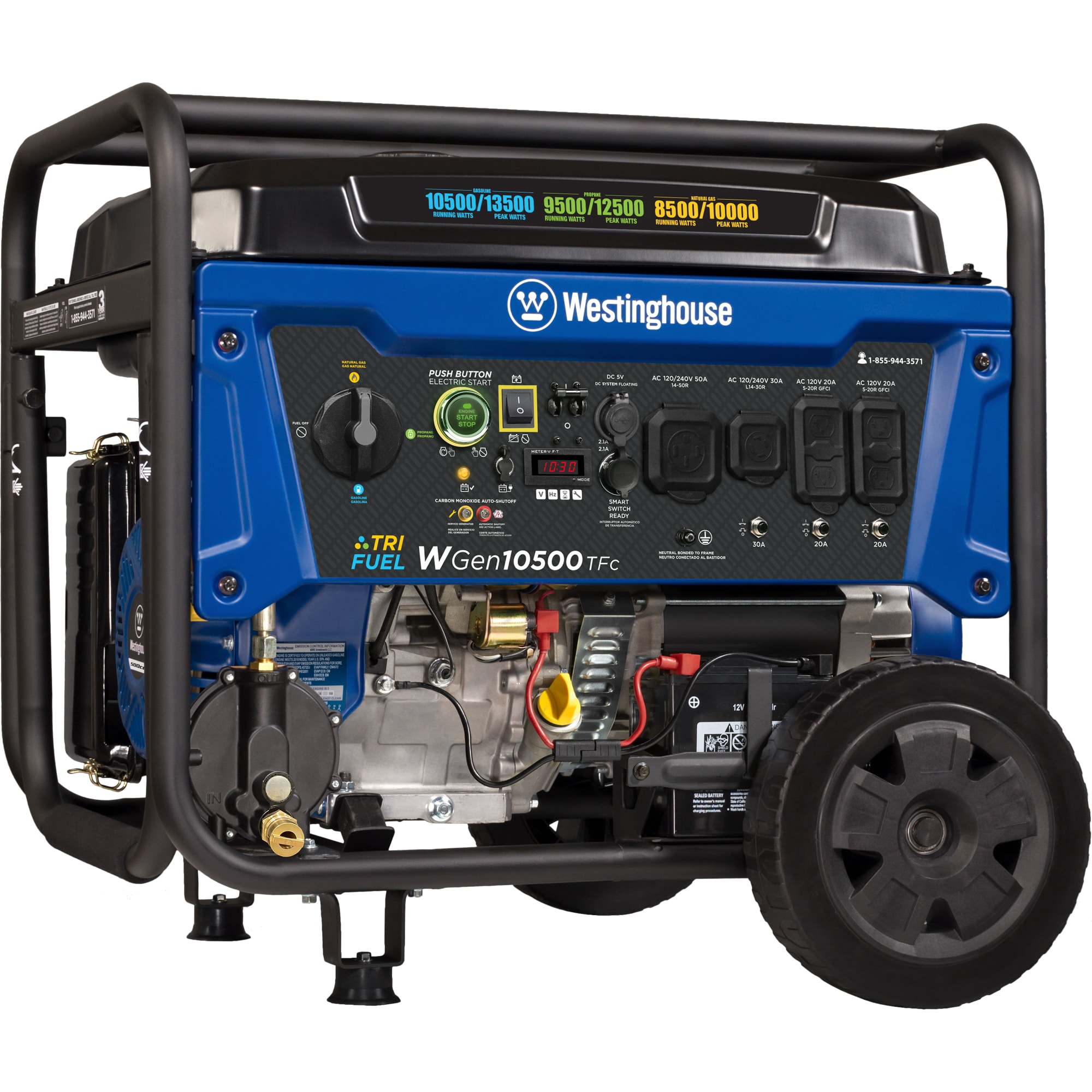 Westinghouse WGen10500TFc Remote Electric Start 13000 / 10500 -Watt Tri fuel Portable Generator