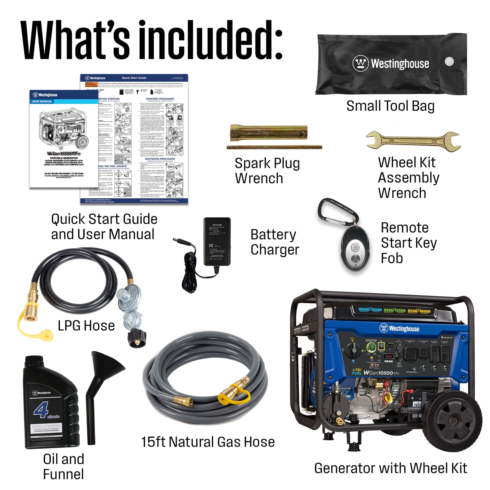 Westinghouse WGen10500TFc Remote Electric Start 13000 / 10500 -Watt Tri fuel Portable Generator