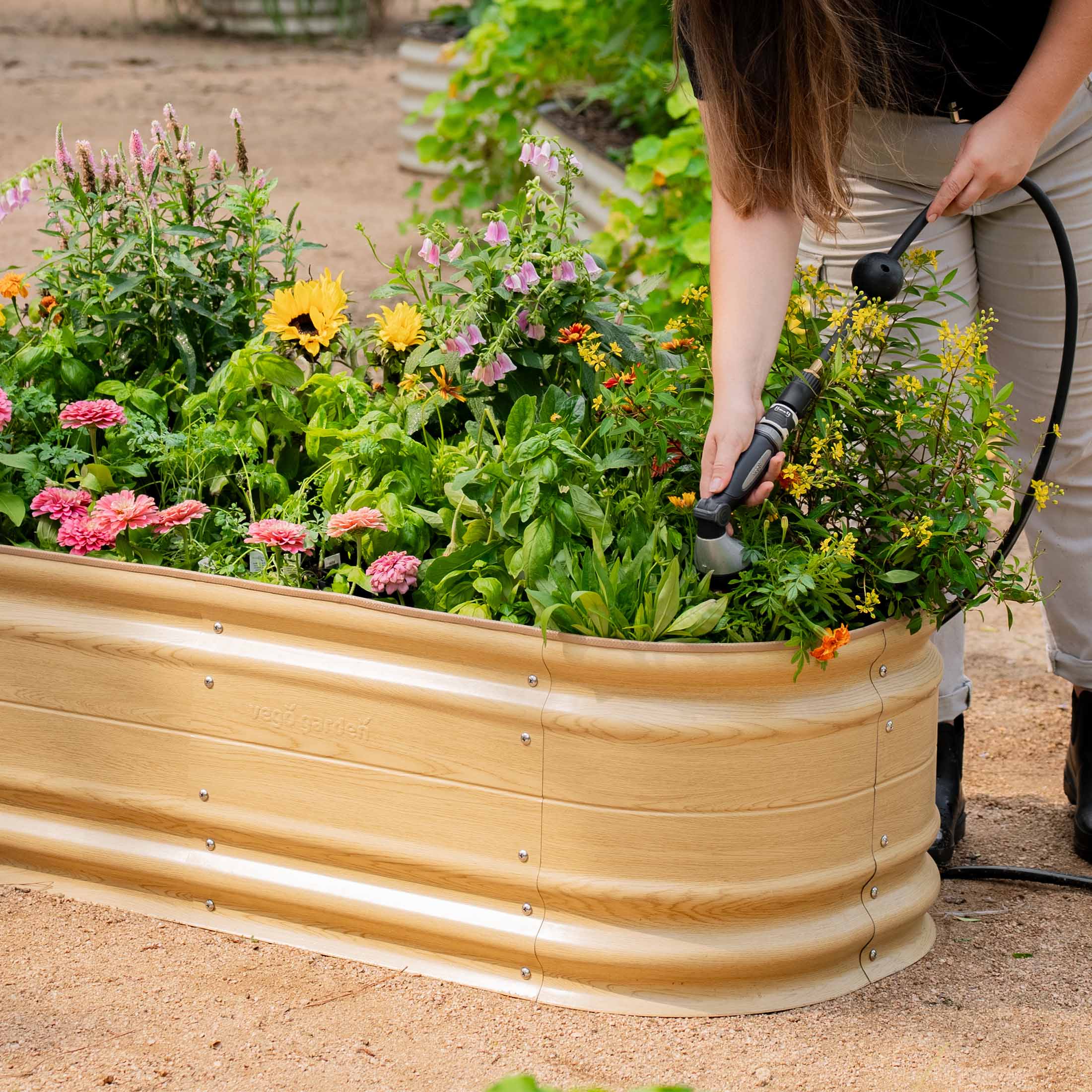 Vego Garden 42-Inches W x 78-Inches L x 17-Inches H Sunlit Oak Galvanized Metal Raised Garden Bed