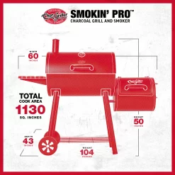 Char-Griller Smokin' Pro 1130-Sq. in Black Horizontal Charcoal Smoker