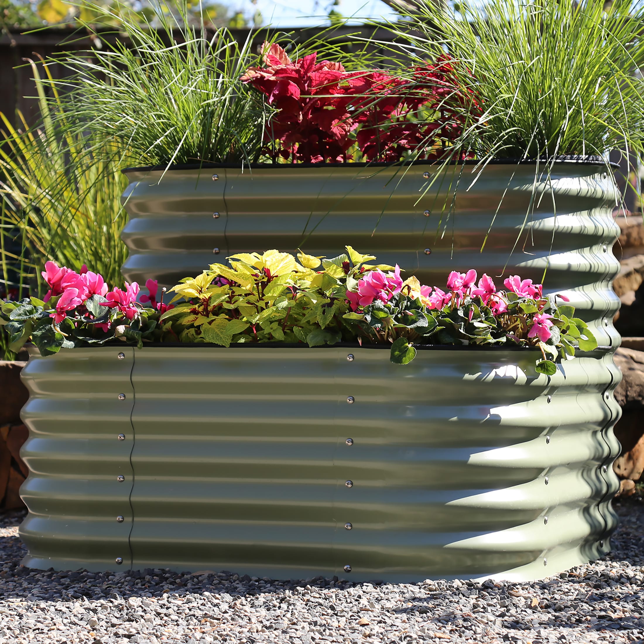 Vego Garden 42-Inches W x 42-Inches L x 32-Inches H Olive Green Galvanized Metal Raised Garden Bed