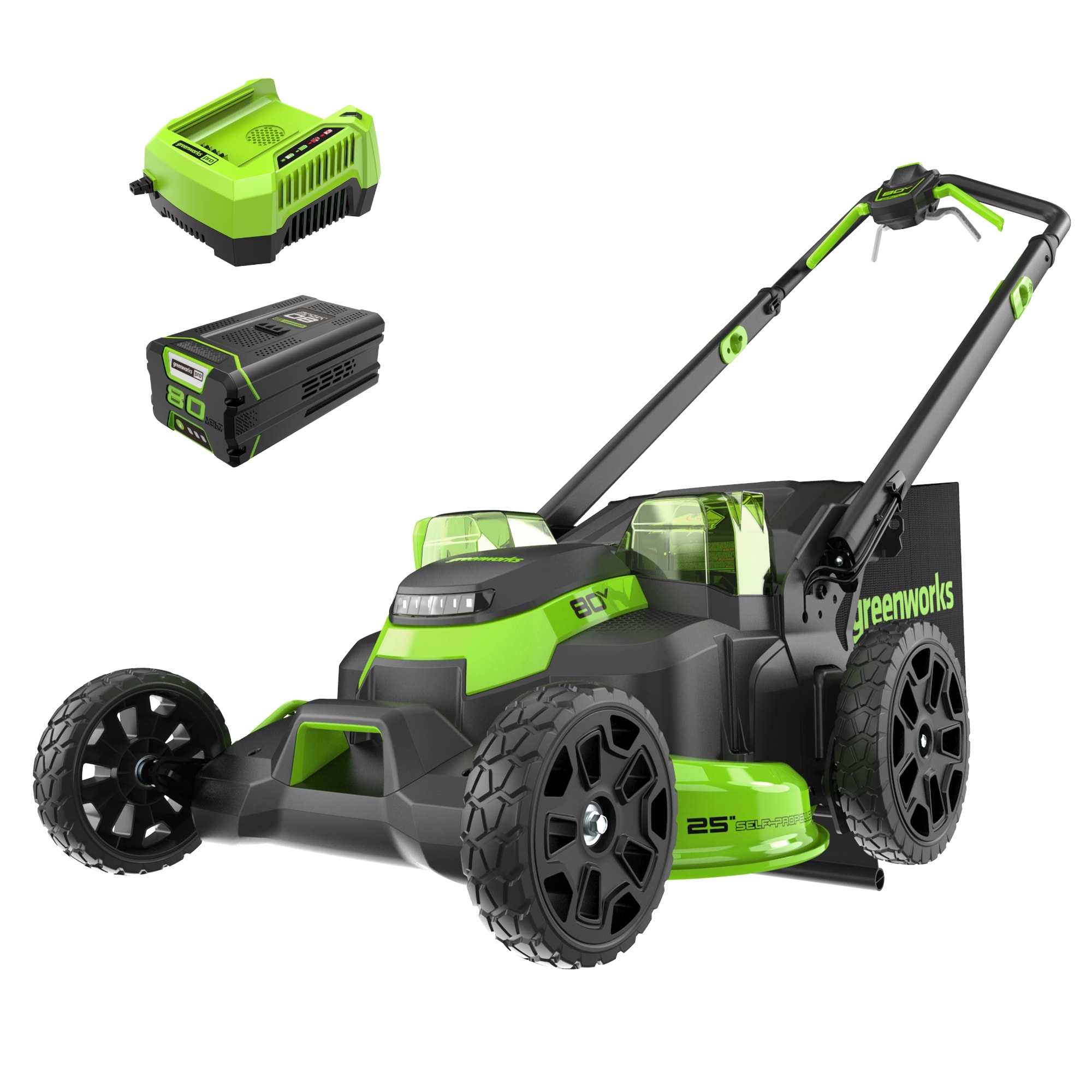 Greenworks 80-volt , ( 1 ) 5 Ah 25-in Self Propelled Battery Walk Mower ,Bagger Included
