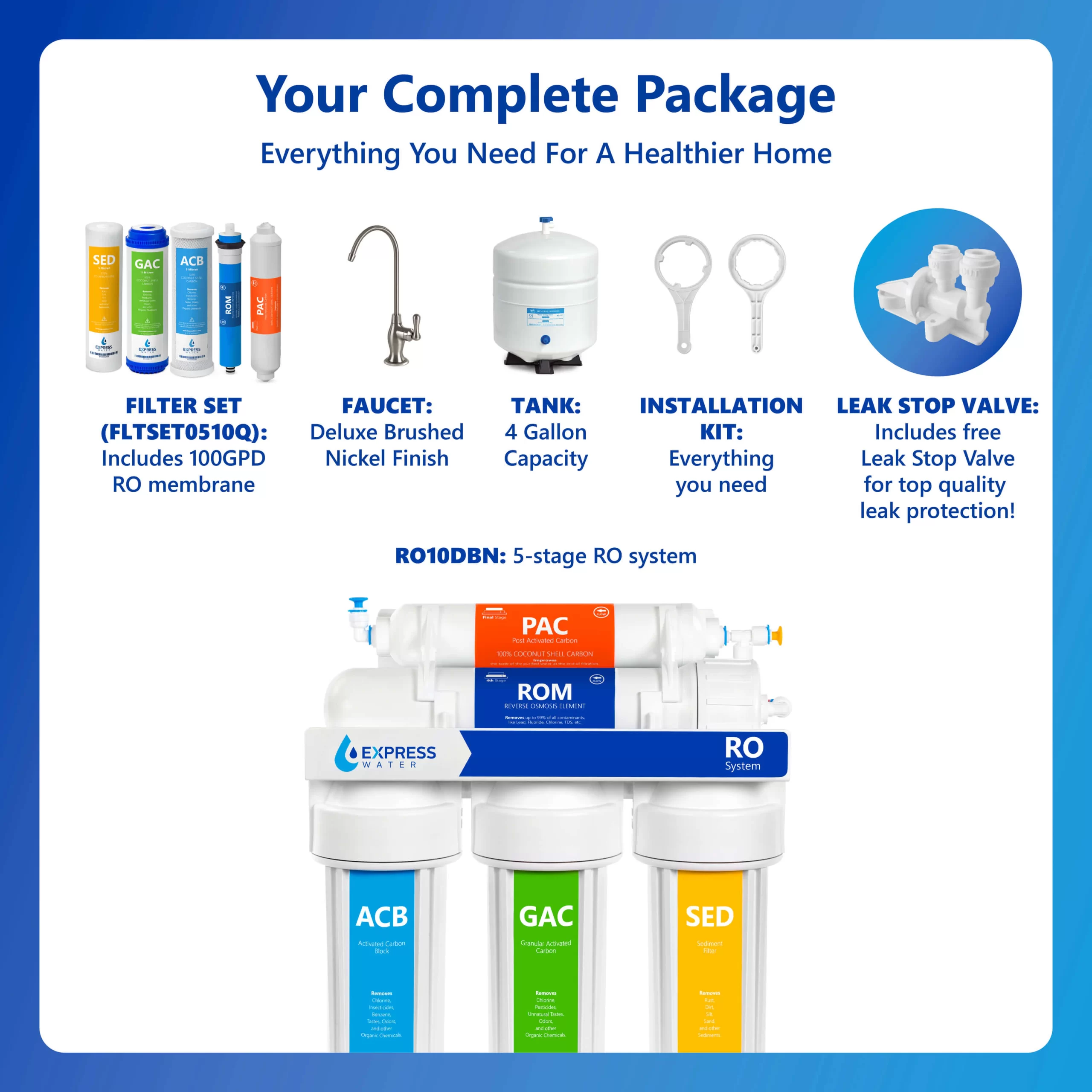 Express Water RO10DBN 5-stage Multi-method Reverse Osmosis Filtration System