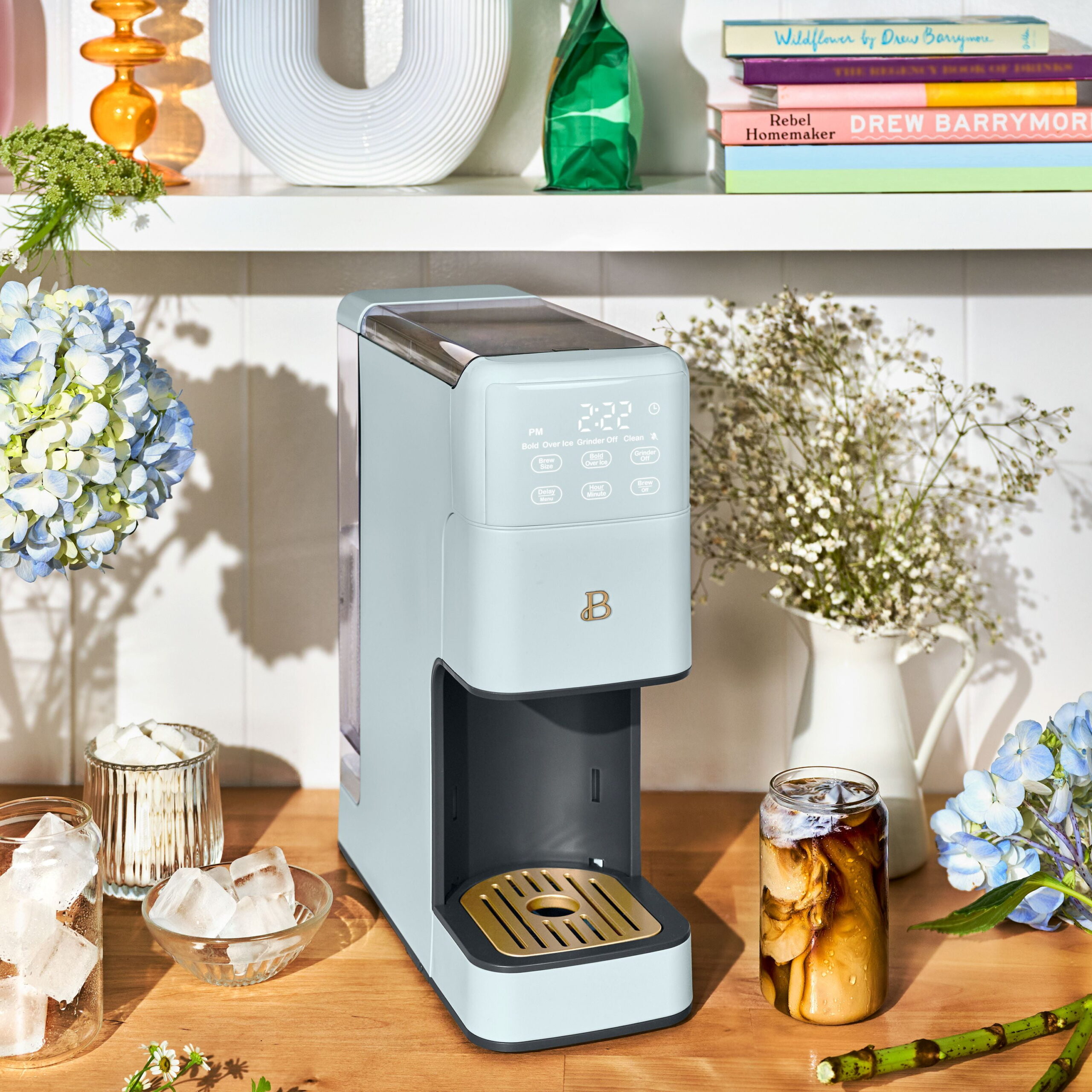 Beautiful Perfect Grind Programmable Single Serve Coffee Maker, Hydrangea by Drew Barrymore