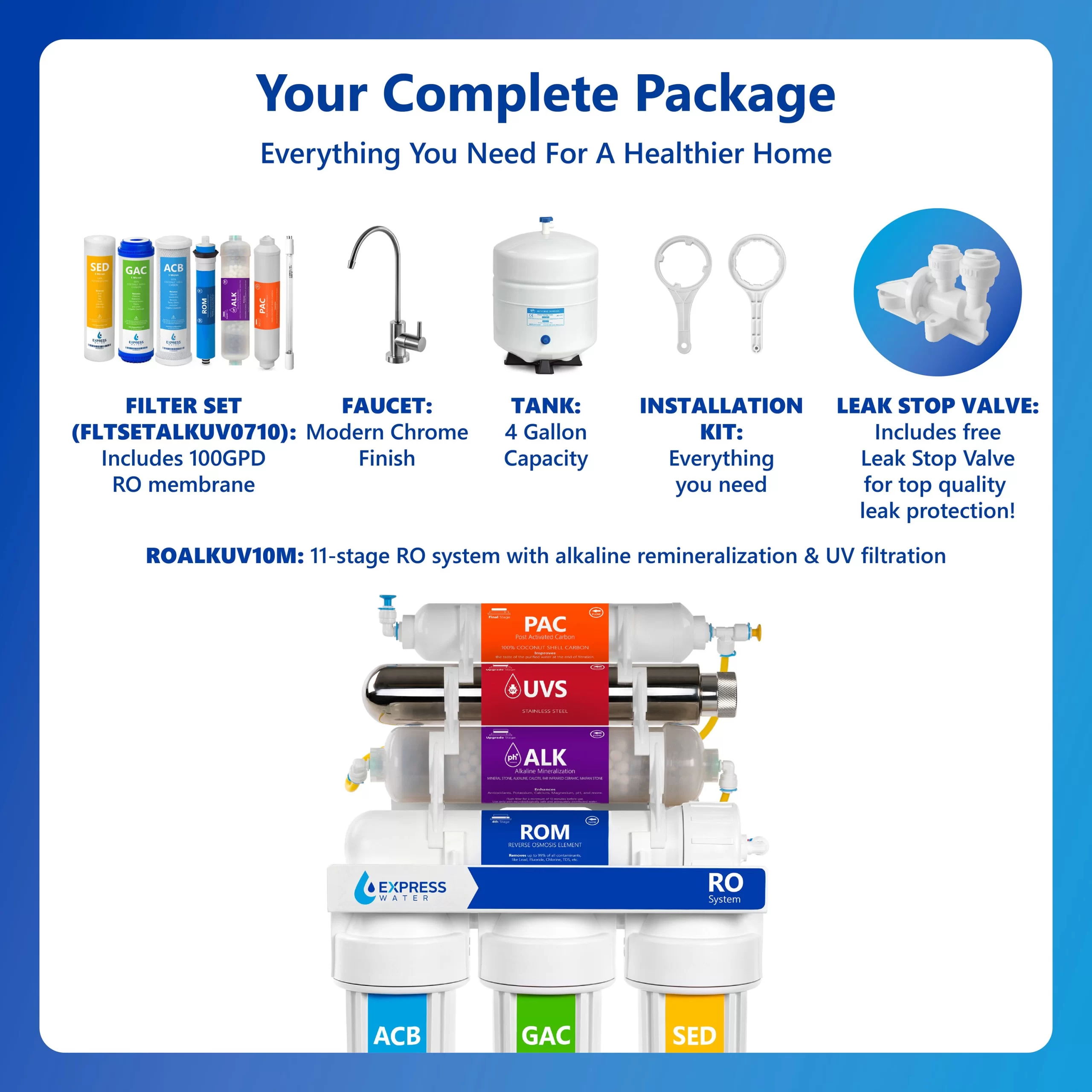 Express Water ROALKUV10M 7-stage Multi-method Reverse Osmosis Filtration System