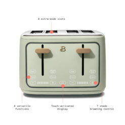 Beautiful 4-Slice Toaster with Touch-Activated Display, Sage Green by Drew Barrymore