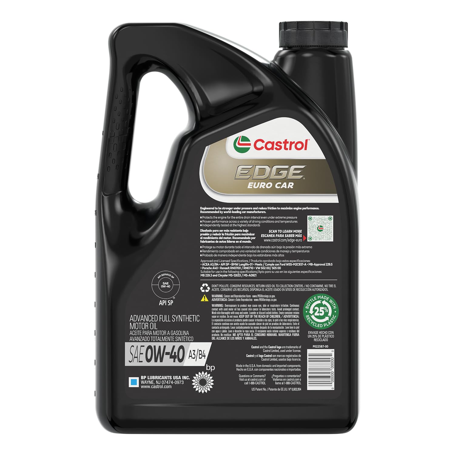 Castrol Edge Euro 0W-40 A3/B4 Advanced Full Synthetic Motor Oil, 5 Quarts