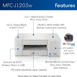 Brother MFC-J1205W INKvestment -Tank Wireless Multi-Function Color Inkjet Printer with Up to 1-Year in Box, Works with Alexa
