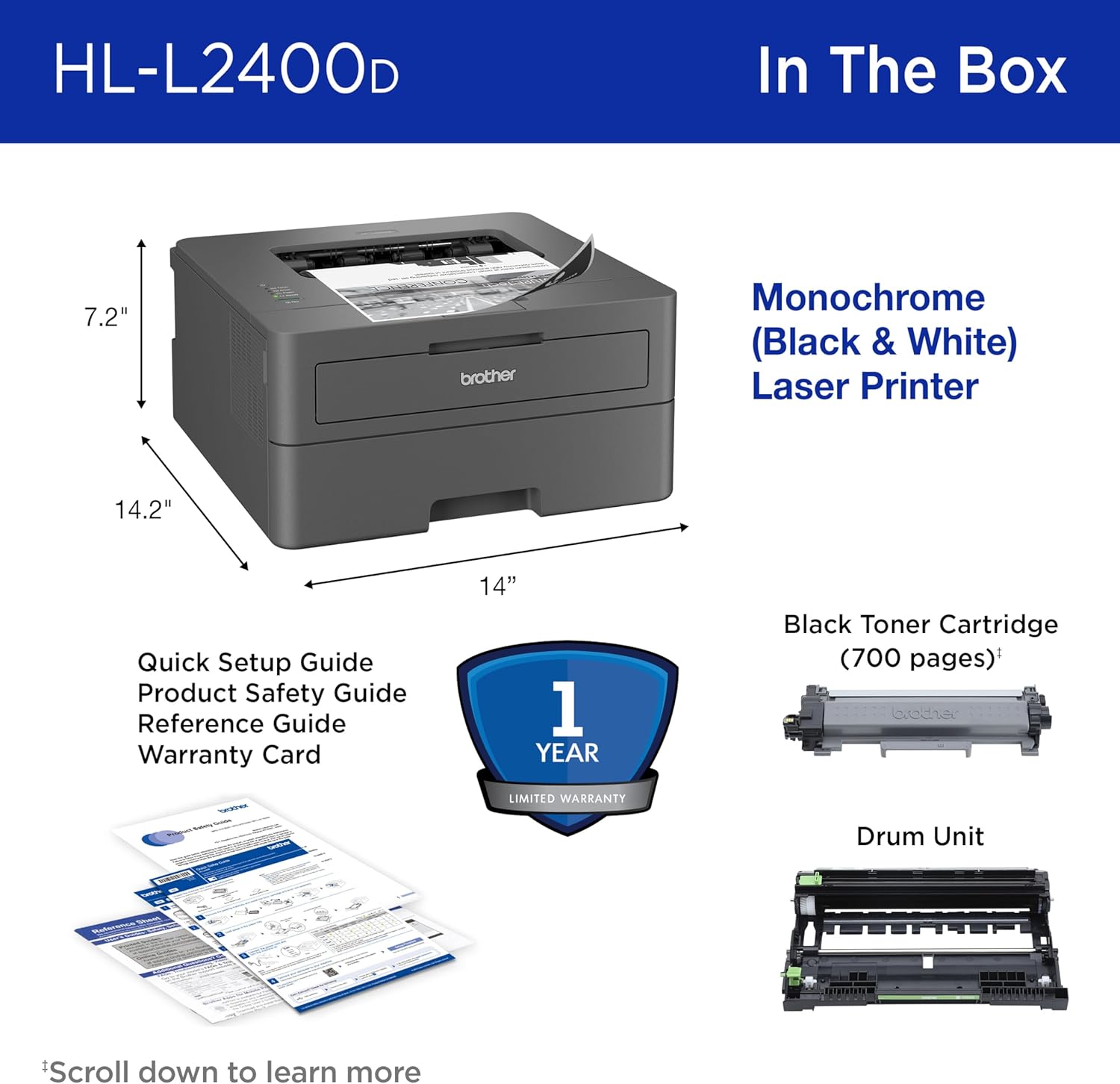 Brother HL-L2400D Compact Laser Printer, Single-Function, Print (9092806)