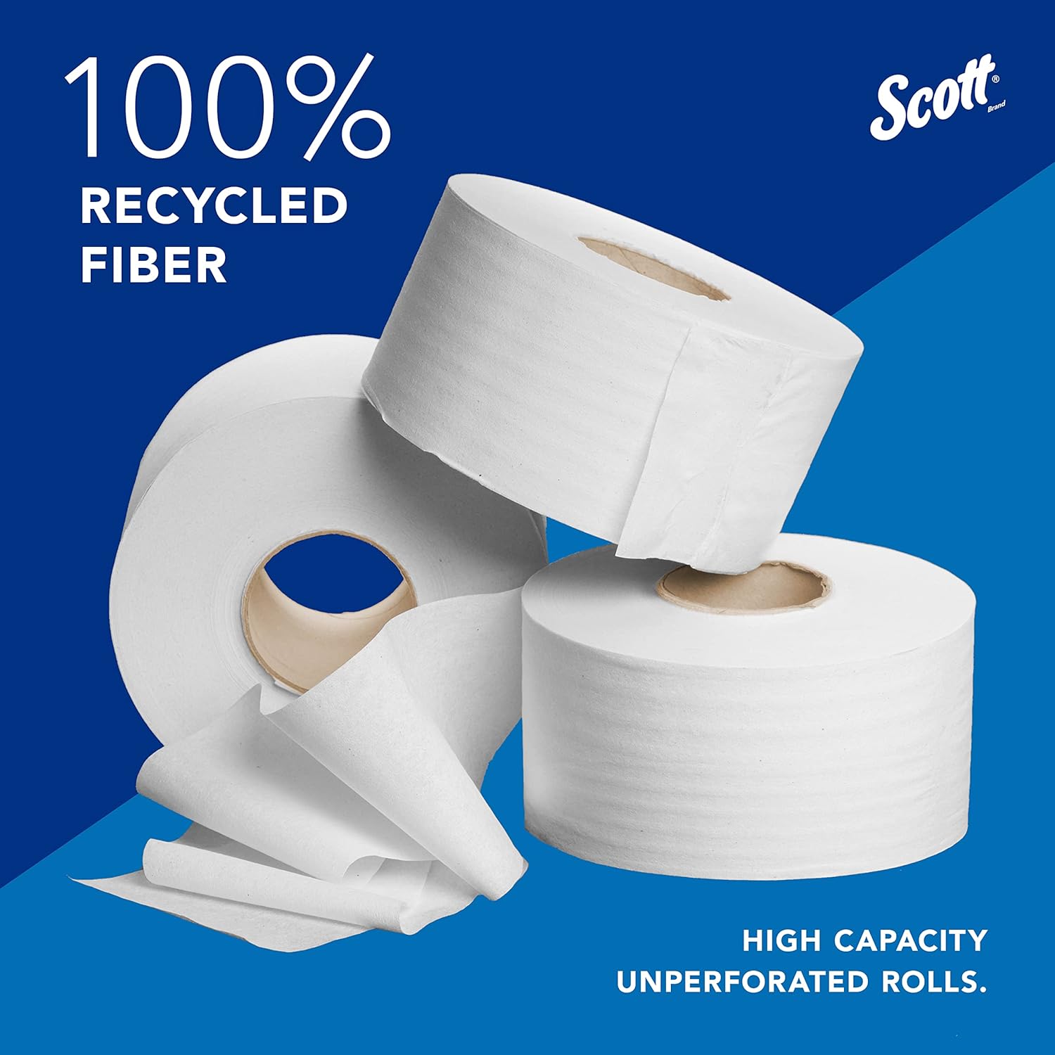 Scott Professional 100% Recycled Fiber High-Capacity Jumbo Roll Bulk Toilet Paper, 2-Ply, White,(12 Rolls at 1,000' Each, 12,000'/Case)