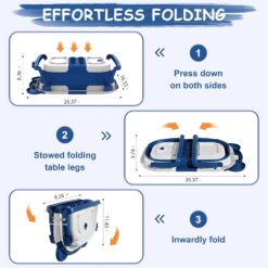 MoreFeel Collapsible Baby Bathtub for Newborn with Thermometer & 1 Hooded Towel & 1 Soft Floating Cushion, Navy Blue