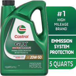 Castrol GTX High Mileage 20W-50 Synthetic Blend Motor Oil, 5 Quarts, Pack of 3