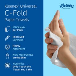 Kleenex C-Fold Paper Towels, Bulk (01500), Absorbent, White (150 Sheets/Pack, 16 Packs/Case, 2,400 Sheet Total)