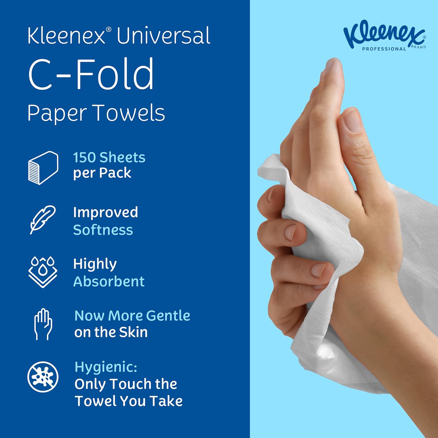 Kleenex C-Fold Paper Towels, Bulk (01500), Absorbent, White (150 Sheets/Pack, 16 Packs/Case, 2,400 Sheet Total)