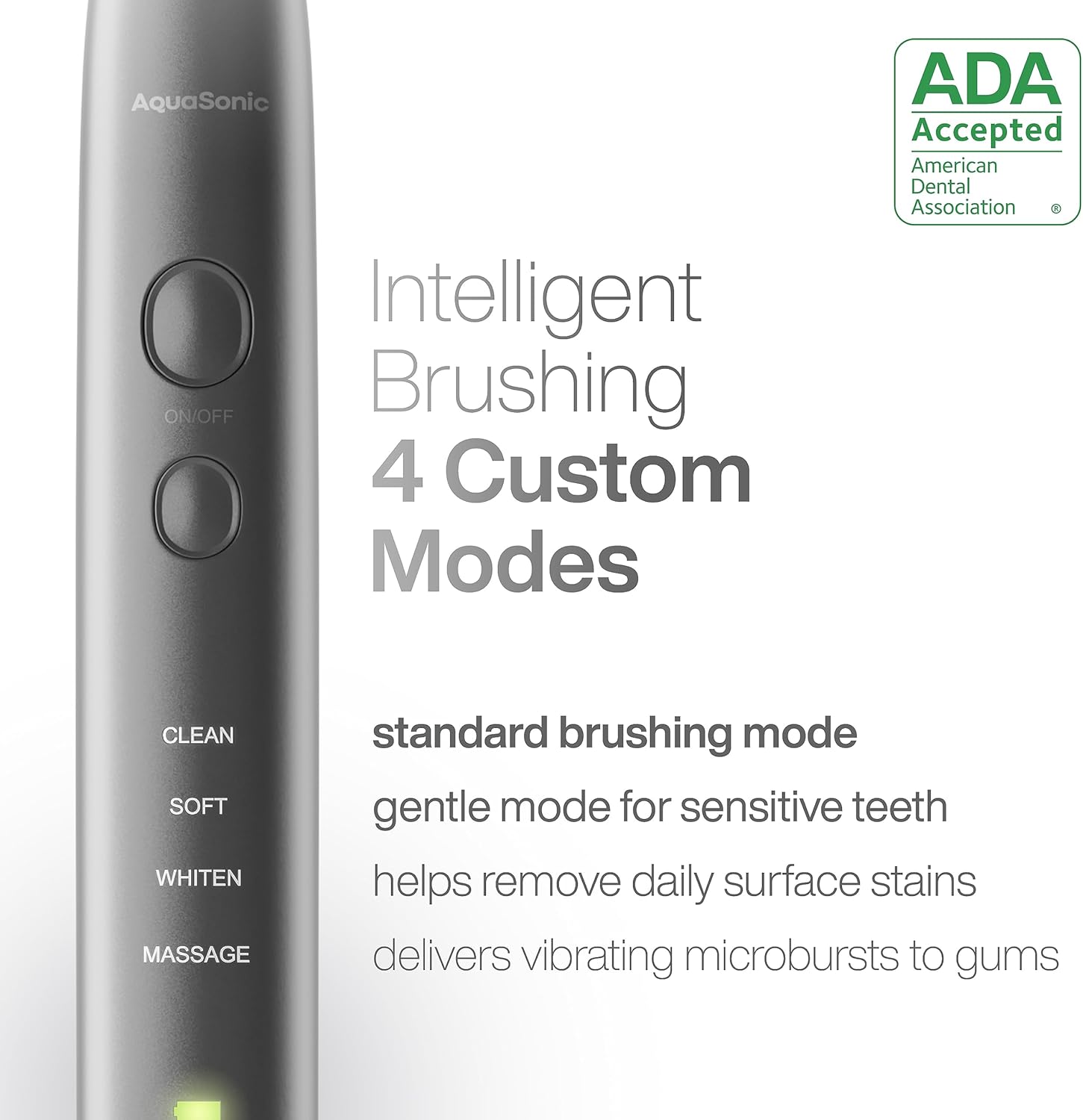 Aquasonic Vibe Series Ultra-Whitening Toothbrush – ADA Accepted Electric Toothbrush - 8 Brush Heads & Travel Case Charcoal Metal