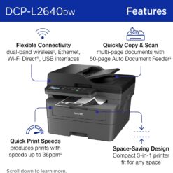 Brother Wireless DCP-L2640DW Compact Monochrome Multi-Function Laser Printer with Print, Copy and Scan, Duplex and Mobile Printing