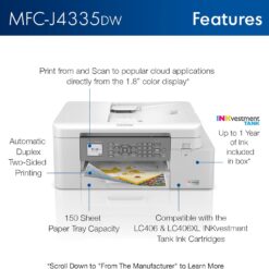 Brother INKvestment Tank MFC-J4335DW Wireless Color Inkjet Printer, All-In-One Supertank, Print, Scan, Copy, Fax