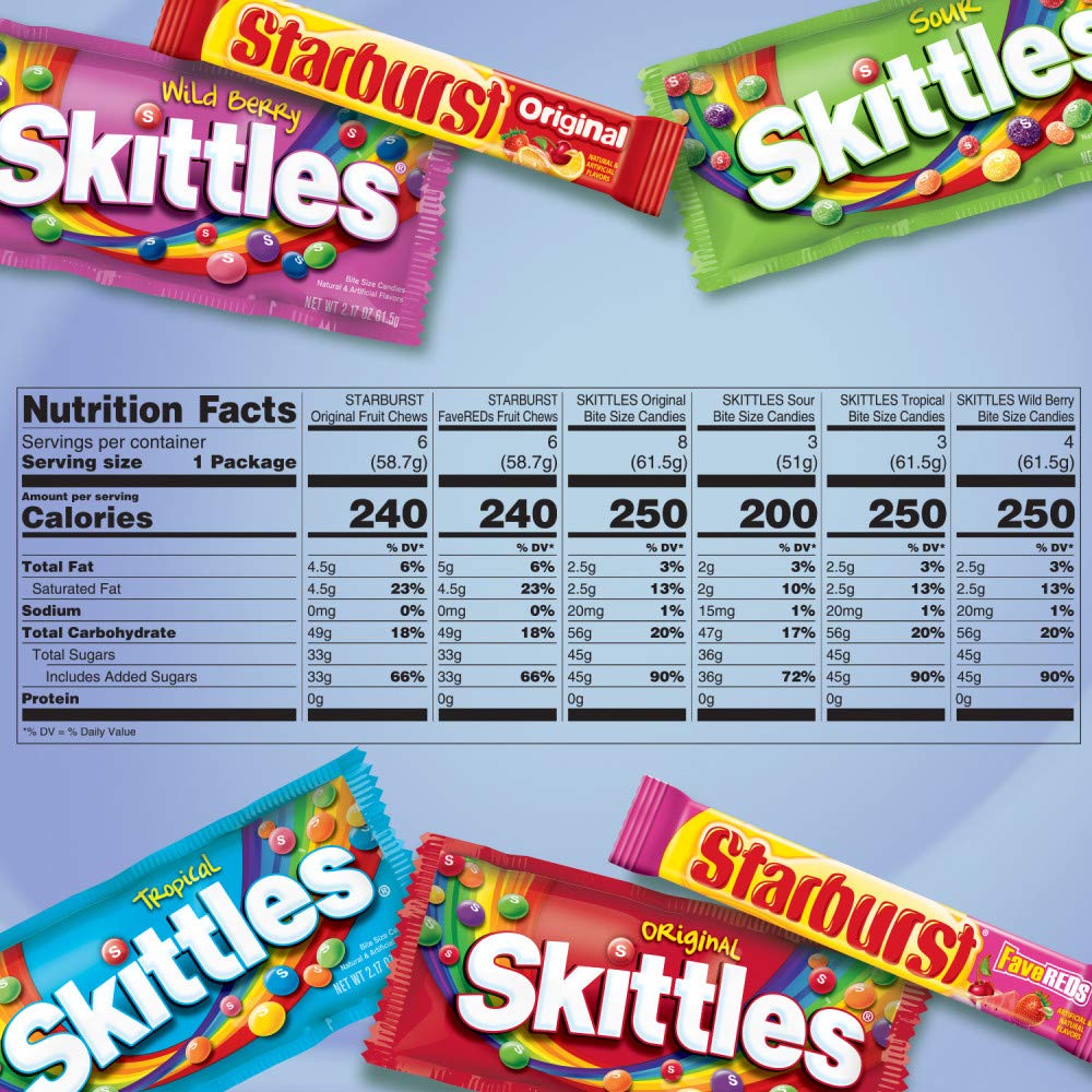 SKITTLES & STARBURST Assorted Candy Variety Pack for Holidays, Gifts, Parties, Candy Assortment, 37.05 oz (30 Count) Bulk Box