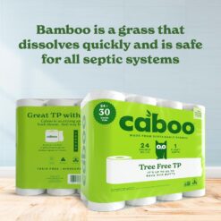 Caboo Tree Free Toilet Paper, Septic Safe Toilet Tissue, Eco Friendly, Pack of 24 Double Rolls, 300 Sheets Per Roll