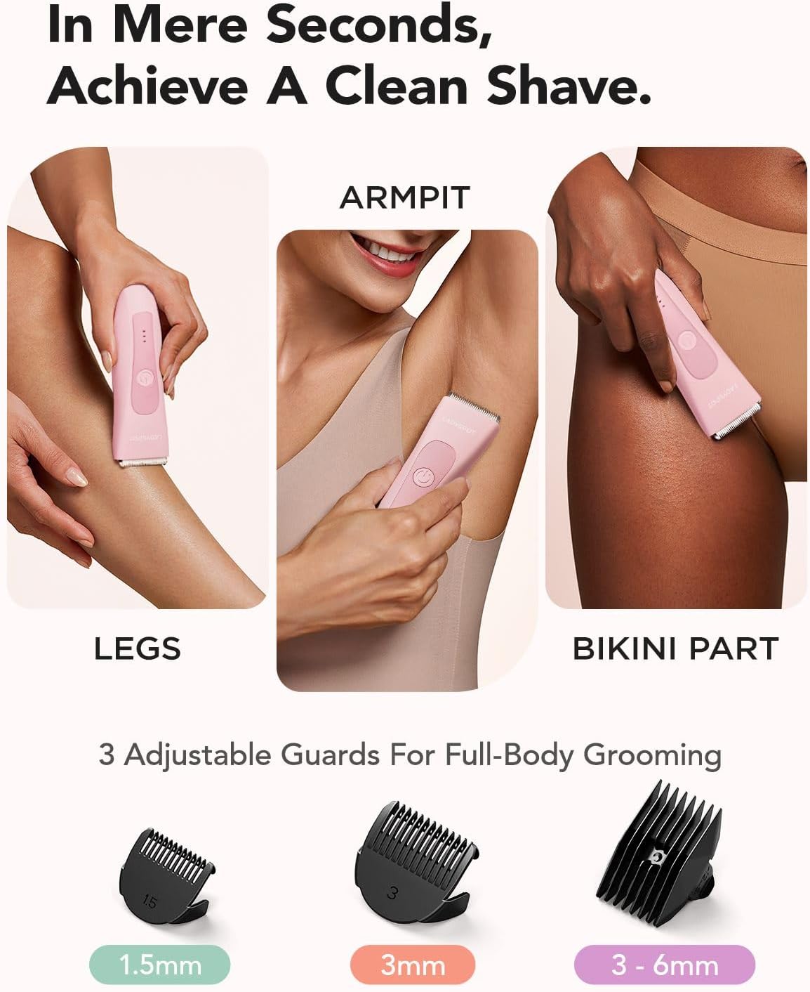 LADYSPOT Electric Shaver for Women, Women Shaving & Grooming Sets, with 3 Guard and Replaceable Ceramic Blade Heads