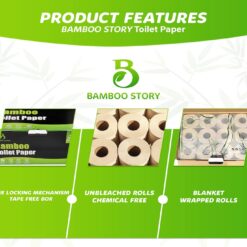 Premium Bamboo Toilet Paper, PFAS Free, Chemical Free Toilet Paper, Unbleached, (24) 3PLY & 300 Sheets, Organic Brown