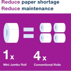 Tork Mini Jumbo Toilet Paper Roll White T2, Advanced, 2-Ply, 12 x 751', 12024402