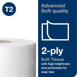 Tork Mini Jumbo Toilet Paper Roll White T2, Advanced, 2-Ply, 12 x 751', 12024402