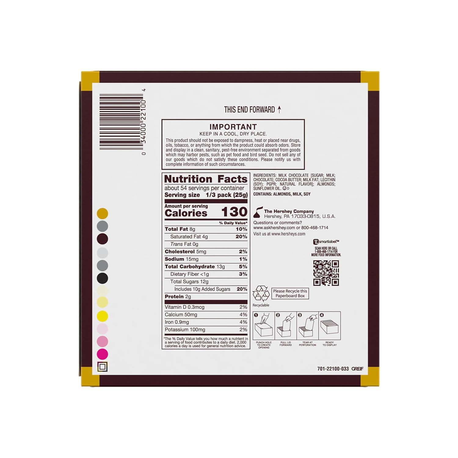 HERSHEY'S Milk Chocolate with Whole Almonds Candy Bars, 2.6 oz (18 Count)