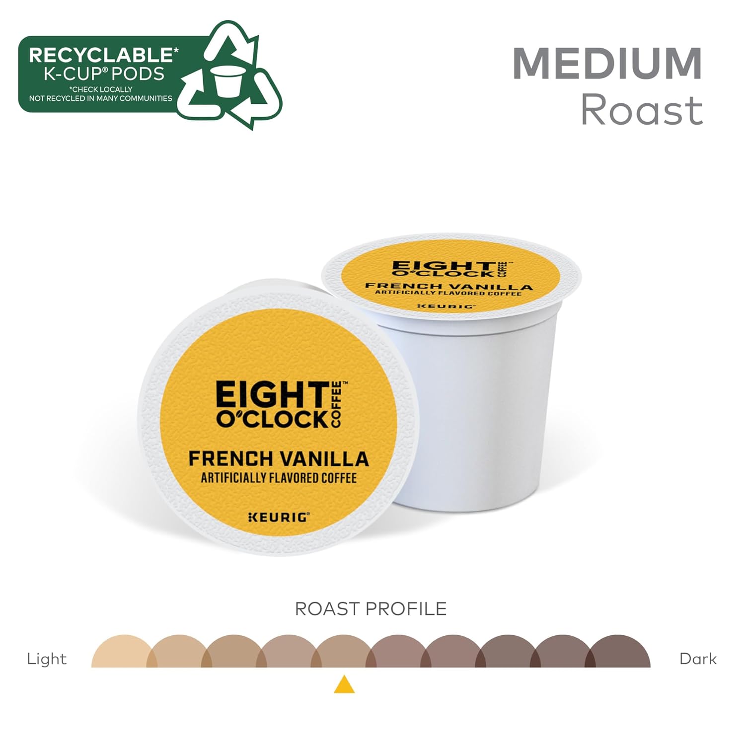 Eight O'Clock Coffee French Vanilla, Keurig Single Serve K-Cup Pods, Light Roast, 72 Count