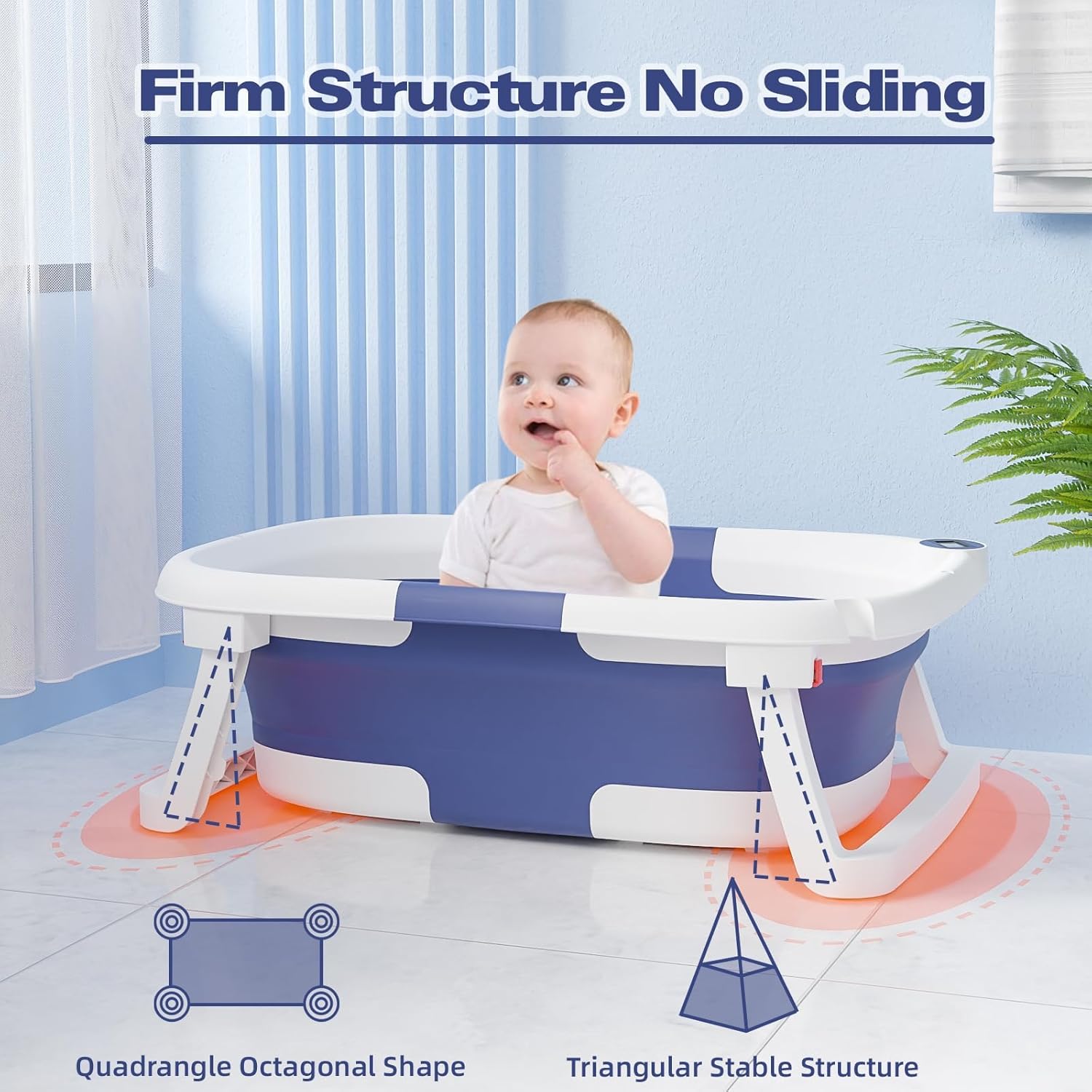 Napei Collapsible Baby Bathtub, Baby Bath Tub with Soft Cushion & Thermometer, Blue