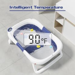 Napei Collapsible Baby Bathtub, Baby Bath Tub with Soft Cushion & Thermometer, Blue