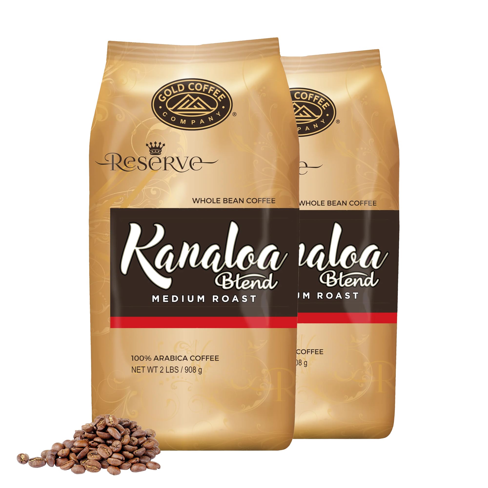 Gold Coffee Company Kanaloa Premium House Blend, Gourmet Medium Roast Whole Bean Coffee, 2 lbs. (Pack of 2)