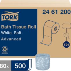 Tork Advanced Toilet Paper Roll, White, Compatible with T24 Dispensers, 2-ply, Soft Tissue, 80 rolls x 500 sheets (2461200)
