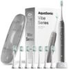 Aquasonic Vibe Series Ultra-Whitening Toothbrush – ADA Accepted Electric Toothbrush - 8 Brush Heads & Travel Case Charcoal Metal
