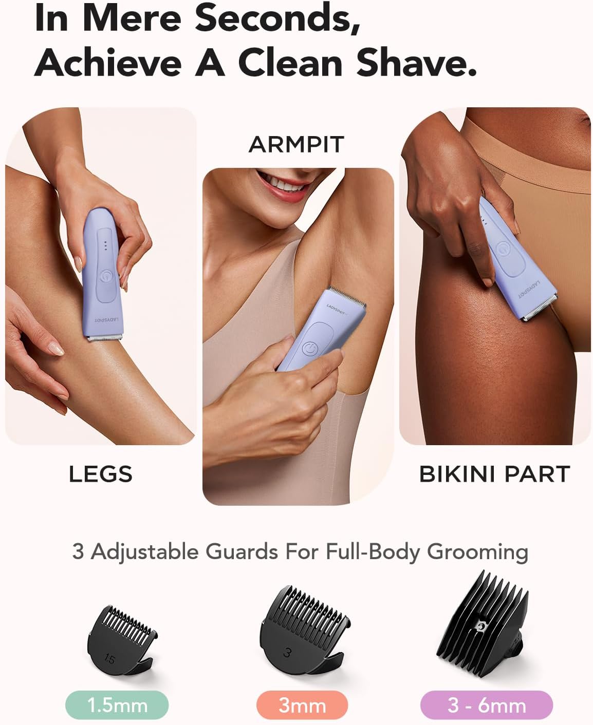 LADYSPOT Bikini Trimmer for Women, Pubic Hair Trimmer Women -Electric Hair Trimmer Shaver Razors for Women, Purple