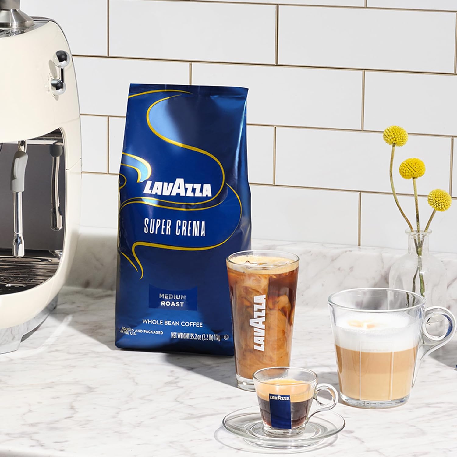 Lavazza Super Crema Whole Bean Coffee Blend, Medium Espresso Roast, 4.4 .lbs, 2 Pack