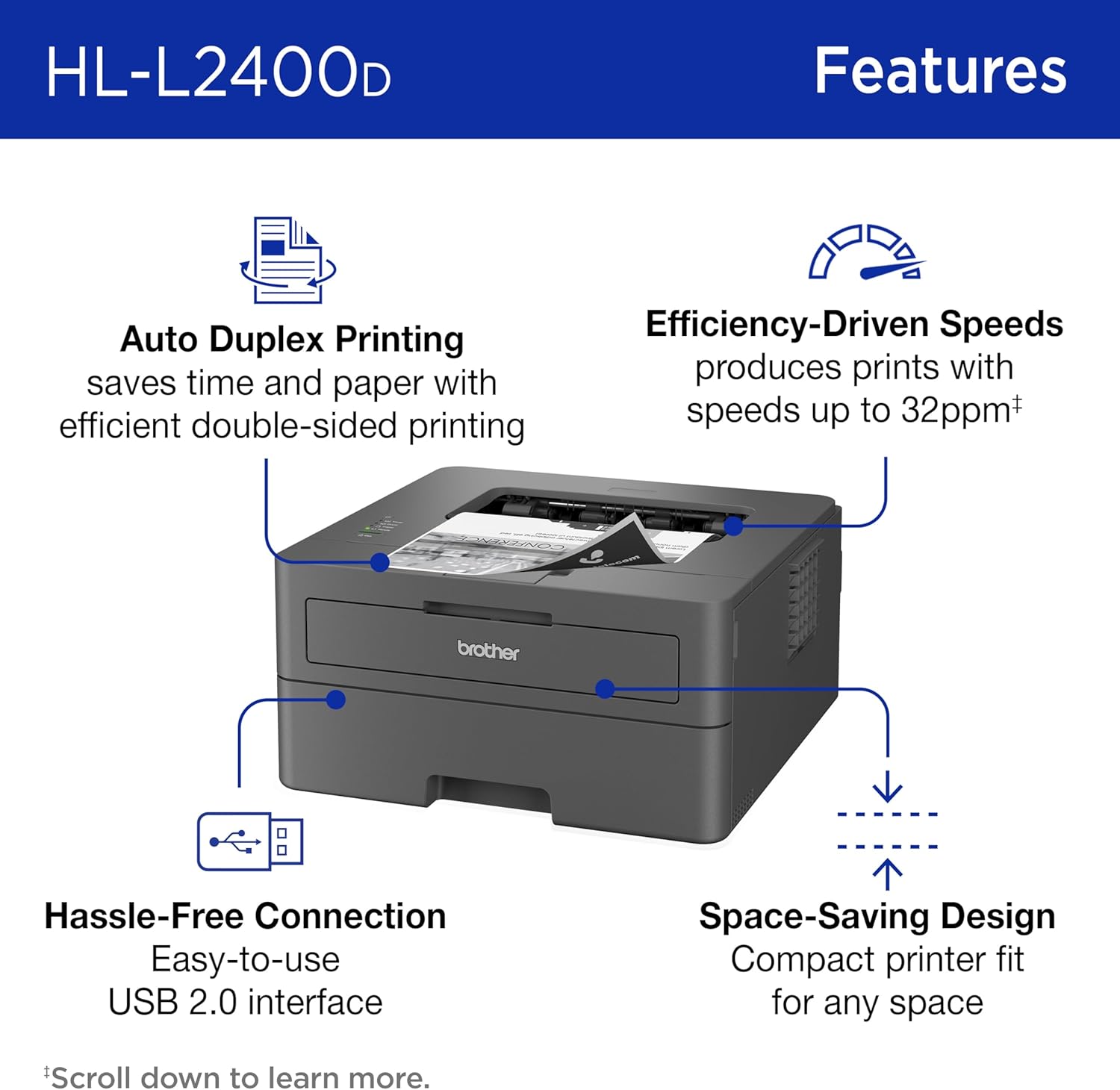 Brother HL-L2400D Compact Laser Printer, Single-Function, Print (9092806)
