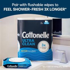 Cottonelle Ultra Clean Toilet Paper with Active CleaningRipples Texture, Strong Bath Tissue, 24 Family Mega Rolls (4 Packs of 6)