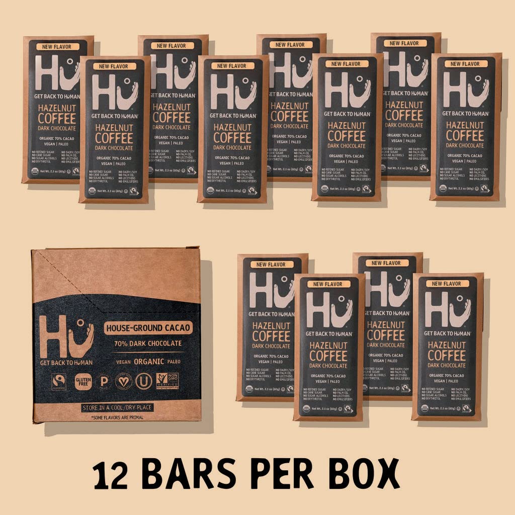 Hu Chocolate Bars, 12 Pack Hazelnut Coffee Crunch Chocolate, Natural Organic Vegan, Fair Trade Dark Chocolate, 2.1oz Each