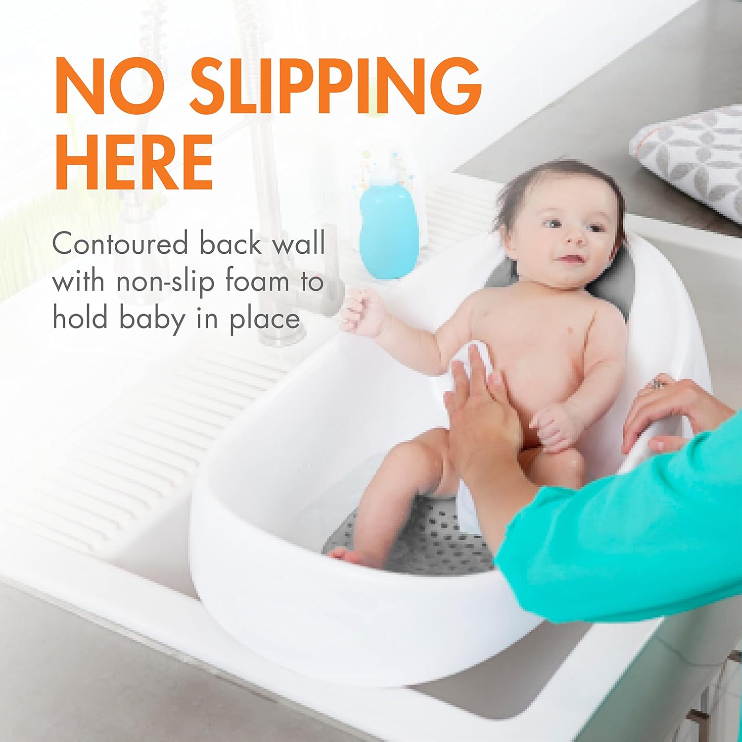 Boon Soak 3 Stage Baby Bathtub - Baby Bath Tub with Three Support Positions for Newborn to Toddlers - Gray